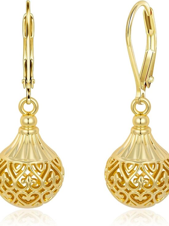 Jewelry - Women's Filigree Gold Silver Earrings with Hypoallergenic Leverback Texture | 14